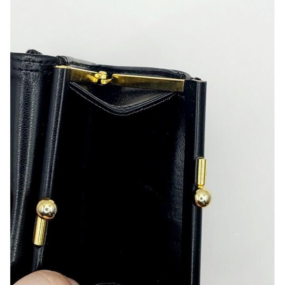 Liz Claiborne Wallet Black Women's Small Fold Out Faux Leather Kiss Lock - Picture 6 of 10